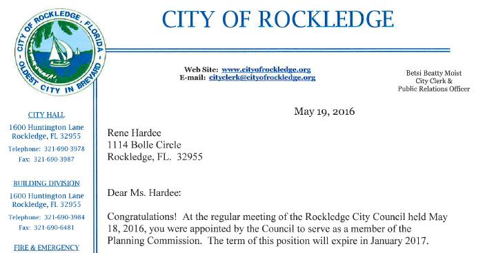 letter from City of Rockledge, FL Planning Commission